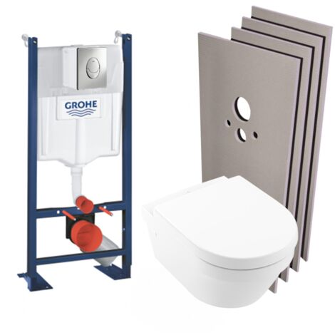 Grohe Pack WC Bâti autoportant + WC Villeroy & Boch Architectura sans bride + Plaque + Set habillage (ProjectArchitectura2-2-sabo)