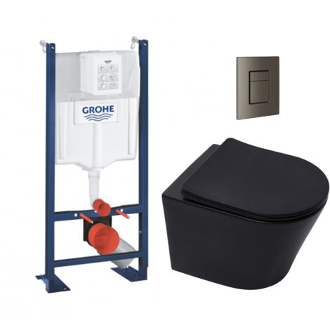 Grohe Pack WC bâti-autorportant Rapid SL + WC infinitio noir mat sans bride + Abattant softclose + Plaque (ProjectBlackInfinitio-AL0)
