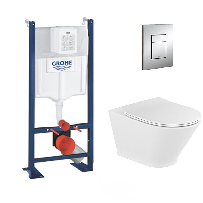 Grohe Pack WC Bâti Rapid SL Autoportant + Cuvette Roca The Gap sans bride, fixations invisibles + Plaque chrome (ProjectTheGap-1)