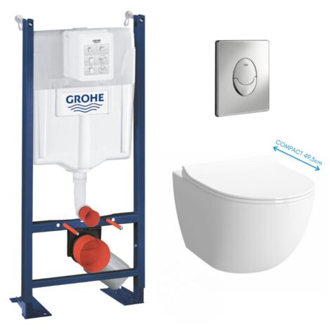 Grohe Pack WC Bâti Rapid SL Autoportant + Cuvette Vitra Sento compacte + Abattant soft close + Plaque chrome (ProjectSentoCompact-2)