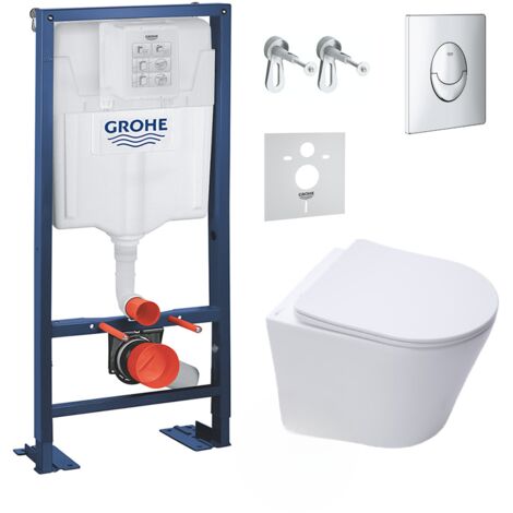 Grohe Pack WC Bati support autoportant + Cuvette SAT sans bride + Abattant Soft close + Plaque chrome (Autoportant-Infinitio-2)