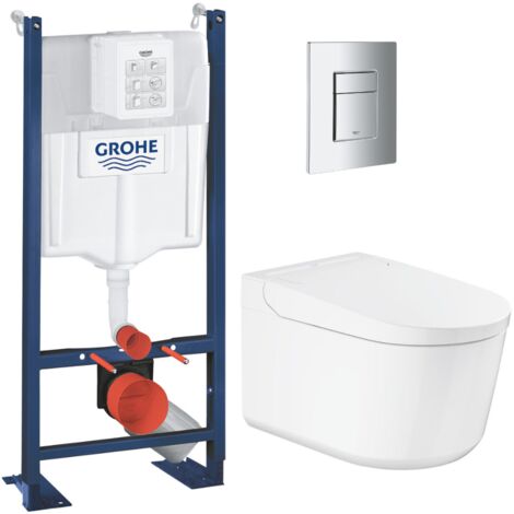 Grohe Pack WC Bâti-support autoportant RAPID SL + WC lavant suspendu Sensia Alpine + Plaque chrome (PROSENSIA1)