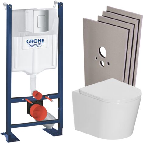 Grohe Pack WC bâti-support autoportant Rapid SL + WC sans bride + abattant SoftClose + habillage + plaque chrome (PROCETOR1SB)