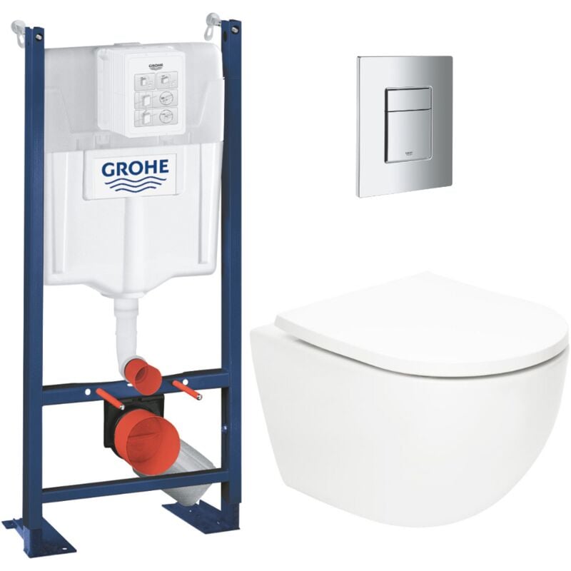 Pack wc Bâti-support autoportant Rapid sl + wc sat Tornado sans bride + Abattant SoftClose + Plaque chrome (PROTORNADO1) - Grohe