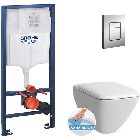 Grohe Pack WC Bâti support + Cuvette suspendue sans bride + Abattant soft close + Plaque Chrome (PalaceRapidSL)
