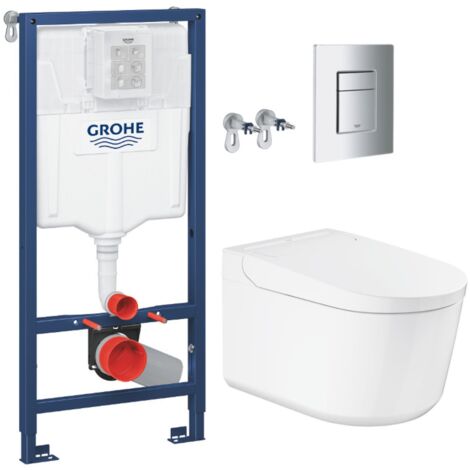 Grohe Pack WC Bâti-support RAPID SL + WC lavant suspendu Sensia Alpine + Plaque chrome (RSLSENSIA1)