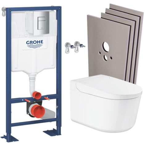 Grohe Pack WC Bâti-support RAPID SL + WC lavant suspendu Sensia Alpine + Plaque chrome + Set habillage (RSLSENSIA1SB)