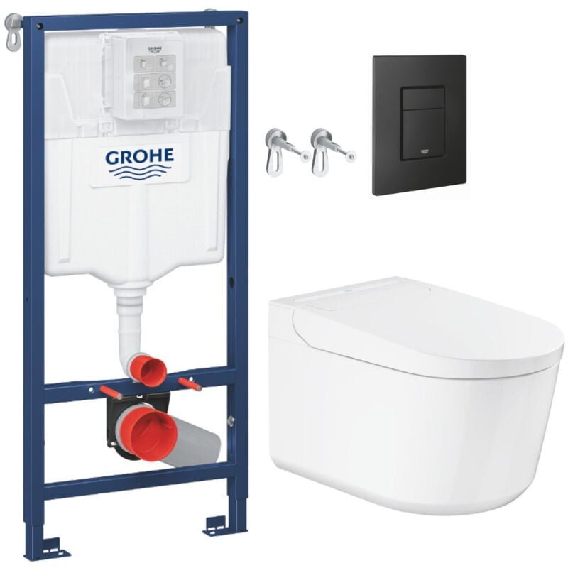 Pack wc Bâti-support rapid sl + wc lavant suspendu Sensia Alpine + Plaque noire mate (RSLSENSIAKF0) - Grohe