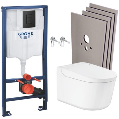 Grohe Pack WC Bâti-support RAPID SL + WC lavant suspendu Sensia Alpine + Plaque noire mate + Set habillage (RSLSENSIAKF0SB)