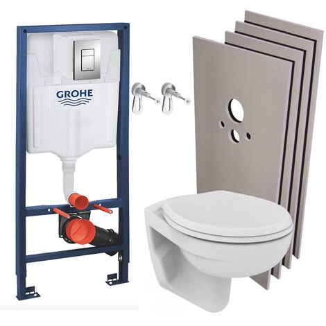 Grohe Pack WC bâti-support Rapid SL + WC Porcher sans bride + Abattant + Plaque + Set d'habillage (RapidSL-PorcherRimless-sabo)