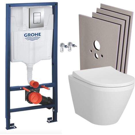 Grohe Pack WC Bâti-support Rapid SL + WC sans bride + abattant soft close + Plaque de commande WC Skate Cosmopolitan + Set habillage