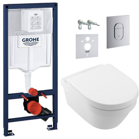 Grohe Pack WC Bâti-support Rapid SL + WC sans bride Architectura, fixations invisibles + Abattant + Plaque chrome (ARENAARCHI3)
