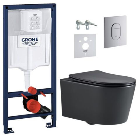 Grohe Pack WC Bâti-support Rapid SL + WC sans bride SAT, fixations invisibles + Plaque chrome (ARENABLSAT)