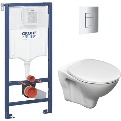 Grohe Pack WC Bâti-support Rapid SL + WC suspendu avec bride Jika Neo + Abattant + Plaque Chrome (GROHE-S-LinePro-1)