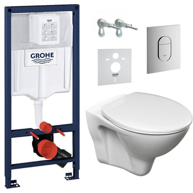 Pack wc Bâti-support Rapid sl + wc suspendu Cersanit S-line Pro + Abattant + Plaque chrome (arenaslpro) - Grohe