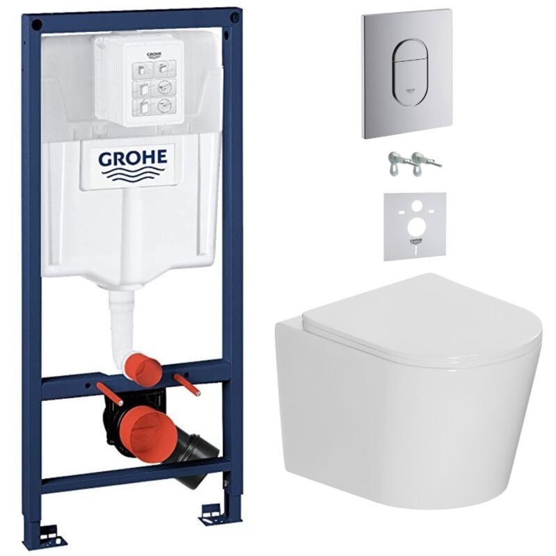 Pack wc bâti-support Rapid sl + wc suspendu sans bride + abattant SoftClose + isolation phonique + plaque chrome (arenacetor) - Grohe