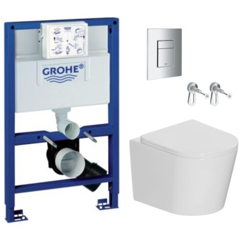 Grohe Pack WC bâti-support Rapid SL + WC suspendu sans bride + abattant SoftClose + plaque chrome (RSL082CETOR1)