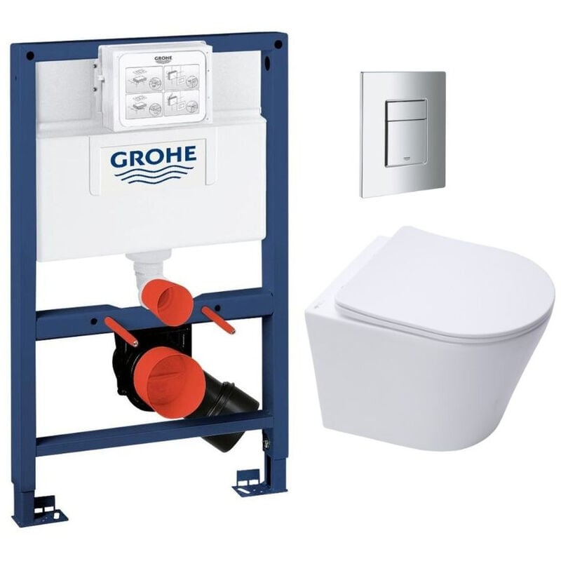 Pack wc Bâti-support Rapid sl + wc Swiss Aqua Technologies Infinitio sans bride + Plaque Chrome (RapidSL082-Infinitio-1) - Grohe