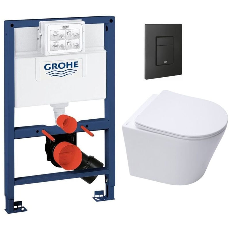 Pack wc Bâti-support Rapid sl + wc Swiss Aqua Technologies Infinitio sans bride + Plaque Noir mat (RapidSL082-Infinitio-KF0) - Grohe