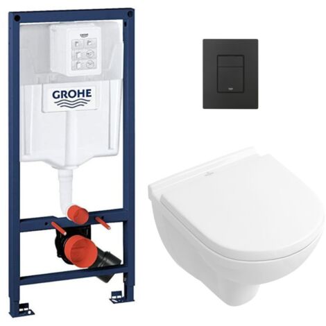 Grohe Pack WC Bâti-support RapidSL + Cuvette suspendue + Abattant  + Plaque Noir mat (RAPIDSL-O.NOVO49-KF0)