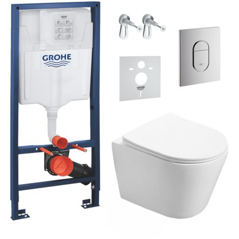 Grohe Pack WC Bâti-support + WC SAT Infinitio sans bride fixations invisibles + Plaque + Panneau isolation phonique