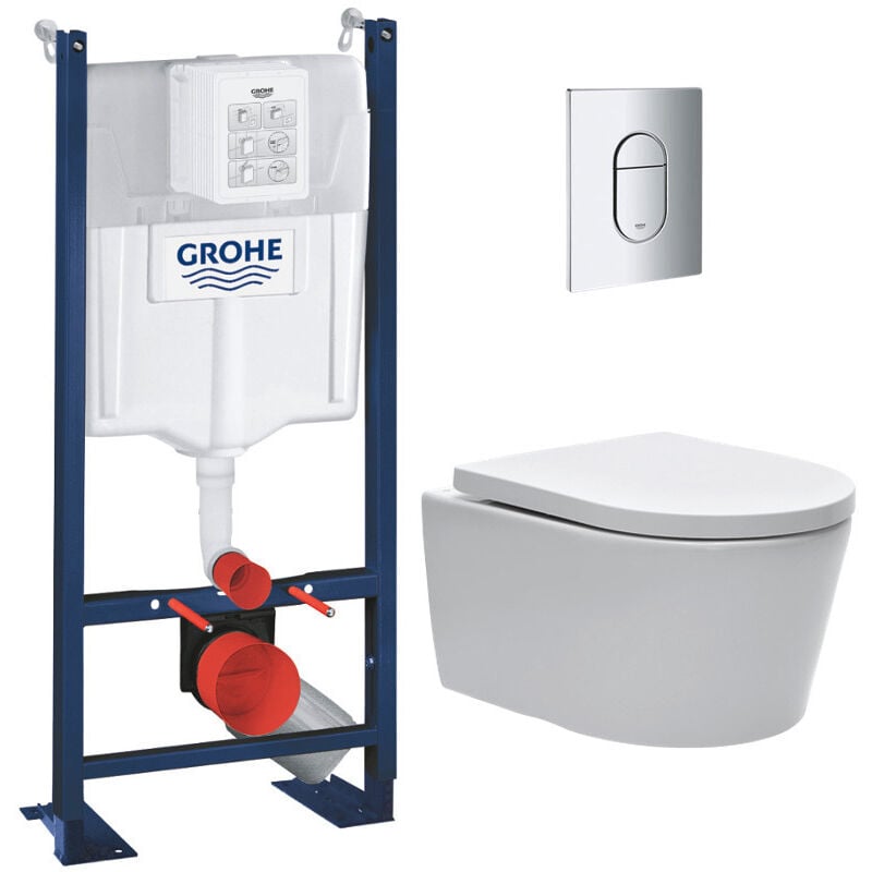 Pack wc Bâti autoportant Rapid sl + wc sans bride sat + Abattant softclose + Plaque chrome (ProjectSATrimless-8) - Grohe