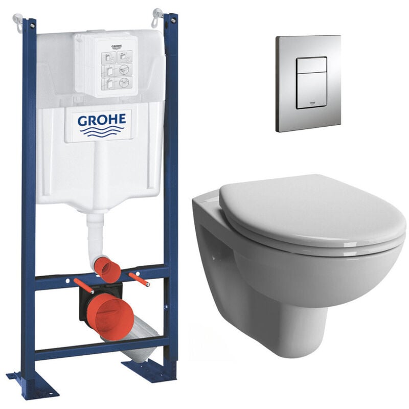 Pack wc Bâti Autoportant Rapid sl + wc sans bride Vitra Normus + Abattant softclose + Plaque chrome (ProjectNormusRimless-1) - Grohe