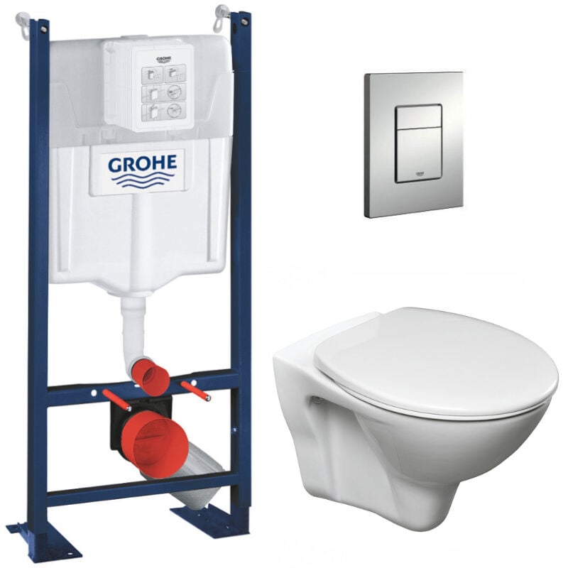 Grohe Pack WC Bâti Autoportant Rapid SL + WC suspendu Cersanit S-line Pro avec abattant + Plaque chrome (ProjectS-LinePro-1)