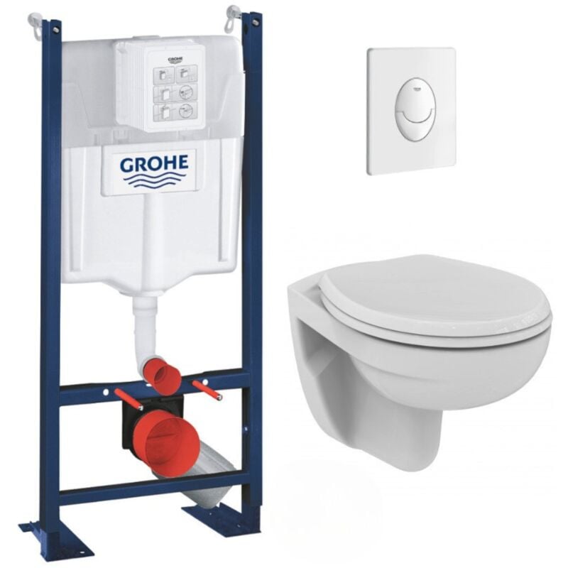 Pack wc Bâti autoportant + wc Porcher rimless + Abattant + Plaque Blanche (ProjectPorcher-3) - Grohe