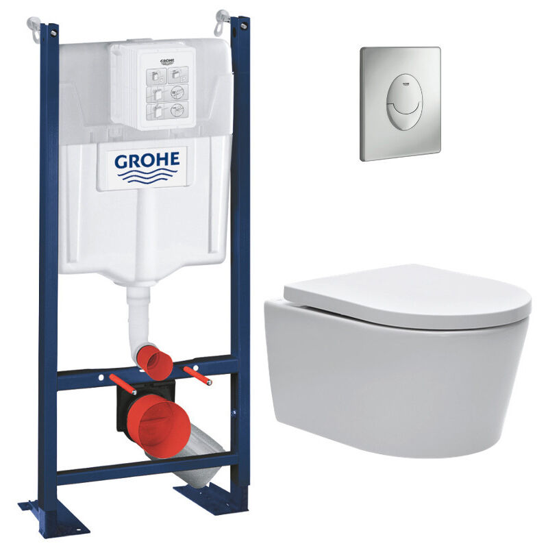 Grohe Pack WC Bâti autoportant + WC sans bride SAT + Abattant softclose + Plaque chrome mat (ProjectSATrimless-7)