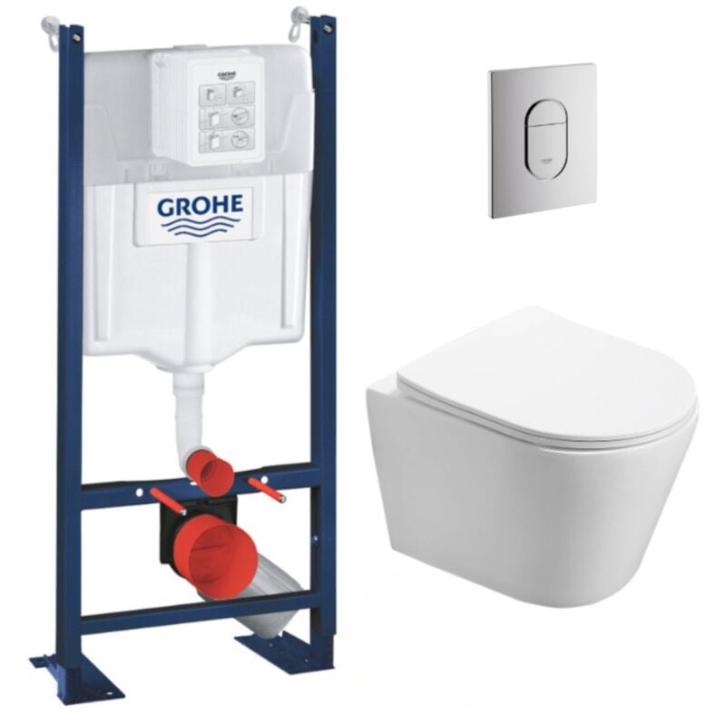 Pack wc Bâti-support autoportant rapid sl + wc sans bride Infinitio, fixations invisibles + Plaque chrome (ProjectInfinitio-8) - Grohe