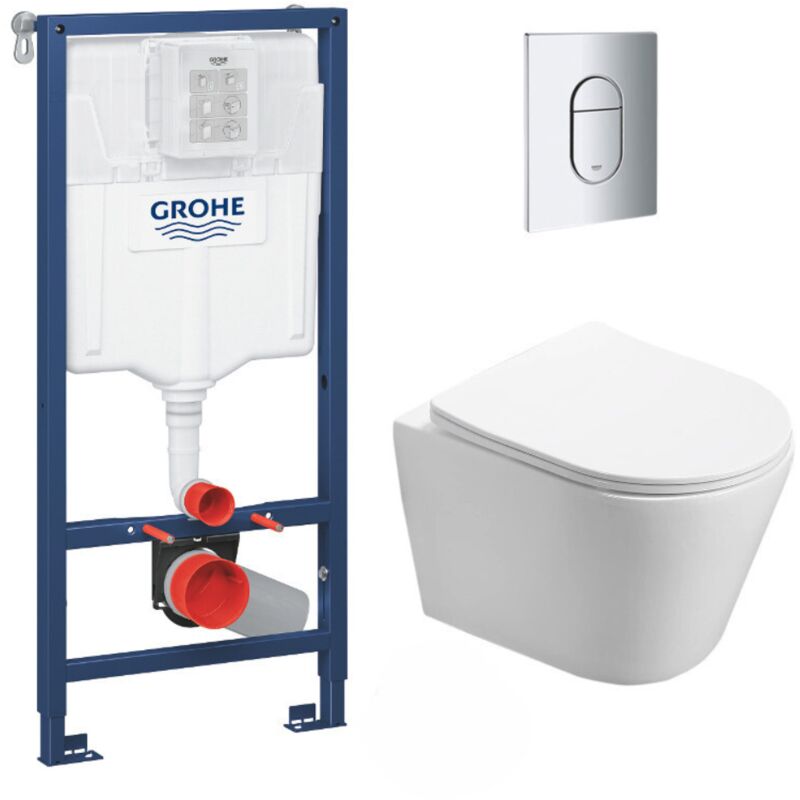 Pack wc Bâti-support Rapid sl + wc sans bride Infinitio + Abattant softclose + Plaque Chrome (RapidSL-Infinitio-8) - Grohe