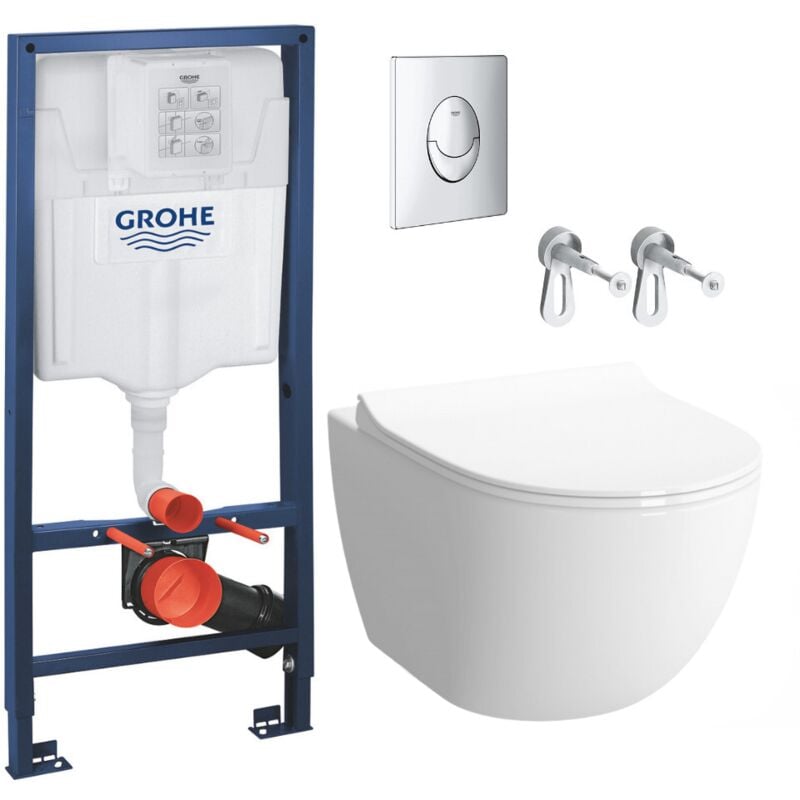 Pack wc Bâti support Rapid sl + wc sans bride Vitra Sento + Abattant softclose + Plaque chrome ( Sentorimless-2) - Grohe