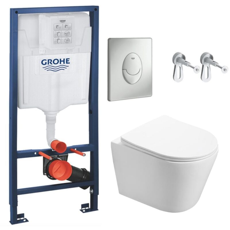 Grohe - Pack wc Bâti-support + wc Swiss Aqua Technologies Infinitio sans bride fixation invisible + Plaque chrome mat