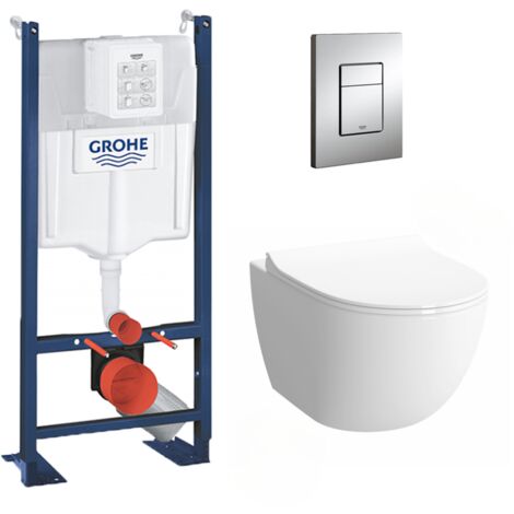 Grohe Pack WC Cuvette Sento Compacte + Rapid SL autoportant NF + plaque chrome (ProjectSentoCOMPACT-1)