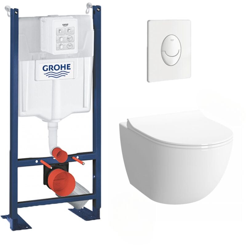 Pack wc Cuvette Sento Compacte + Rapid sl autoportant nf + plaque Skate Air blanche (ProjectSentoCOMPACT-3) - Grohe
