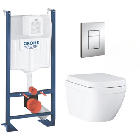 Grohe Pack WC Euro Ceramic Cuvette Compact Triple Vortex + Rapid SL autoportant NF + plaque chrome (ProjectEuroCompact-1/BP)
