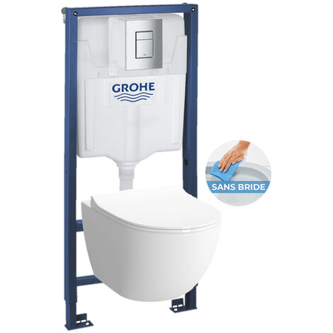 Grohe Pack WC GROHE + VITRA Cuvette SENTO RimEx avec abattant softclose + Plaque de commande Grohe Chrome (GROHE-SENTOrimless)