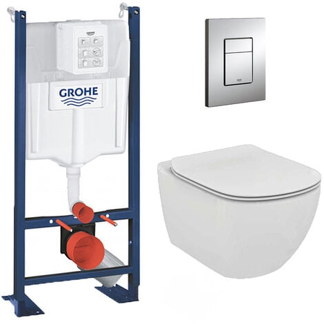 Grohe Pack WC Ideal Standard Tesi Aquablade sans bride + Rapid SL autoportant NF + plaque Skate Cosmo chrome (ProjectTesi-1)