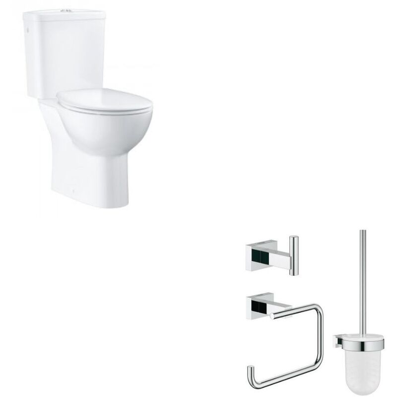 Grohe - Pack wc à poser Bau Ceramic quickfix + Accessoires salle de bain Essentials Cube - Blanc