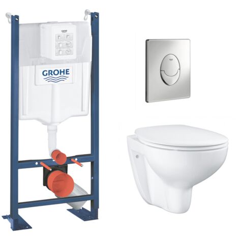Grohe Pack WC Rapid SL autoportant + cuvette Bau Ceramic sans bride + plaque Skate Air chrome (ProjectBau-2)