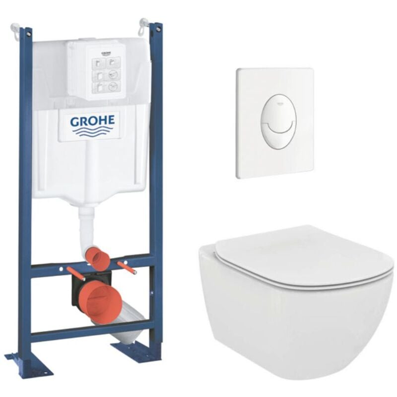 Pack wc Rapid sl autoportant + cuvette Ideal Standard T354601 + plaque Skate Air blanche (ProjectTesi-3) - Grohe