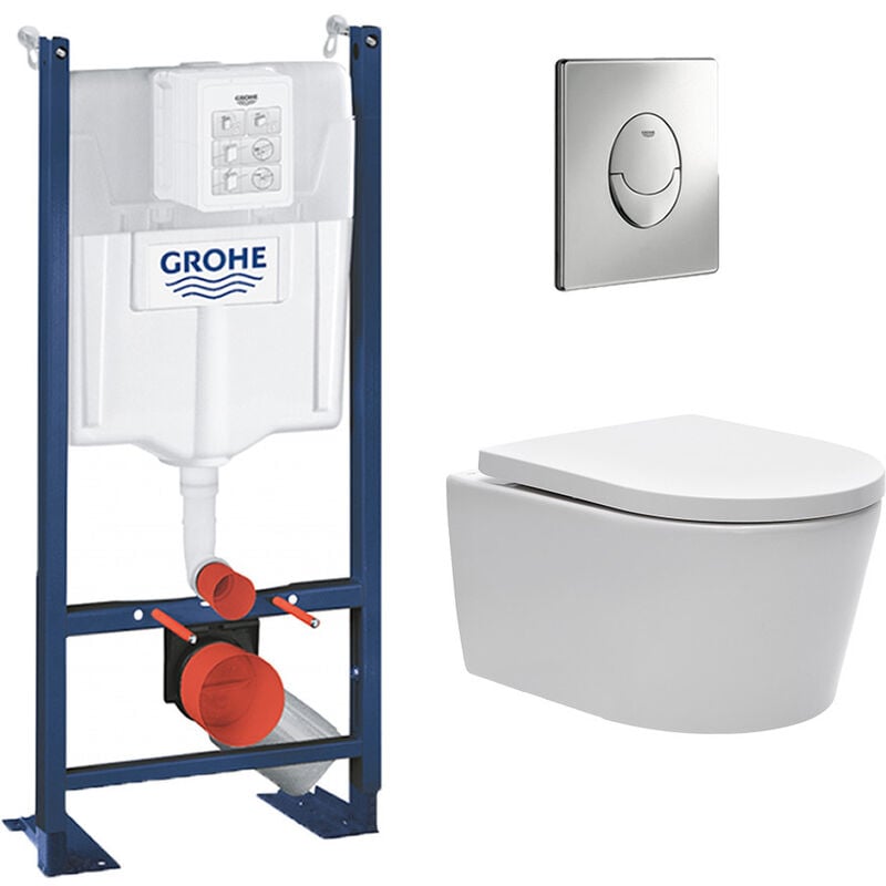 Pack WC Rapid SL autoportant GROHE + cuvette sans bride SAT, fixations cachées + plaque Skate Air chrome (ProjectSATrimless-2)