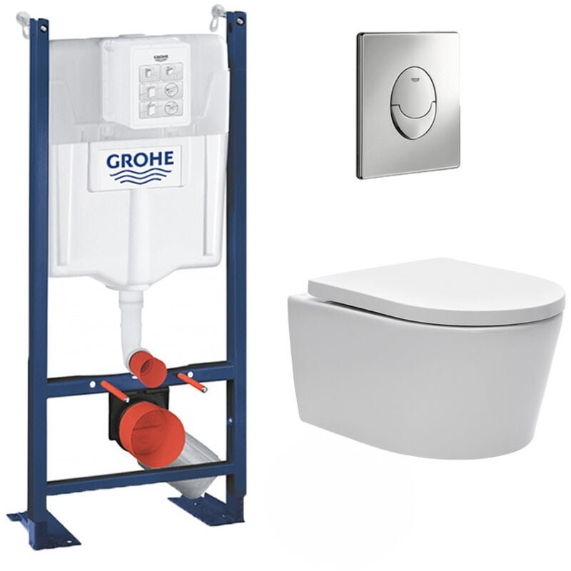 Grohe - Pack wc Rapid sl autoportant + cuvette sans bride sat, fixations cachées + plaque Skate Air chrome (ProjectSATrimless-2/BP)