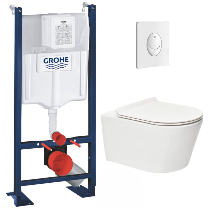Pack wc Rapid sl autoportant + wc sans bride sat Brevis + Abattant ultra-fin softclose Plaque blanche (ProjectBrevis-3) - Grohe