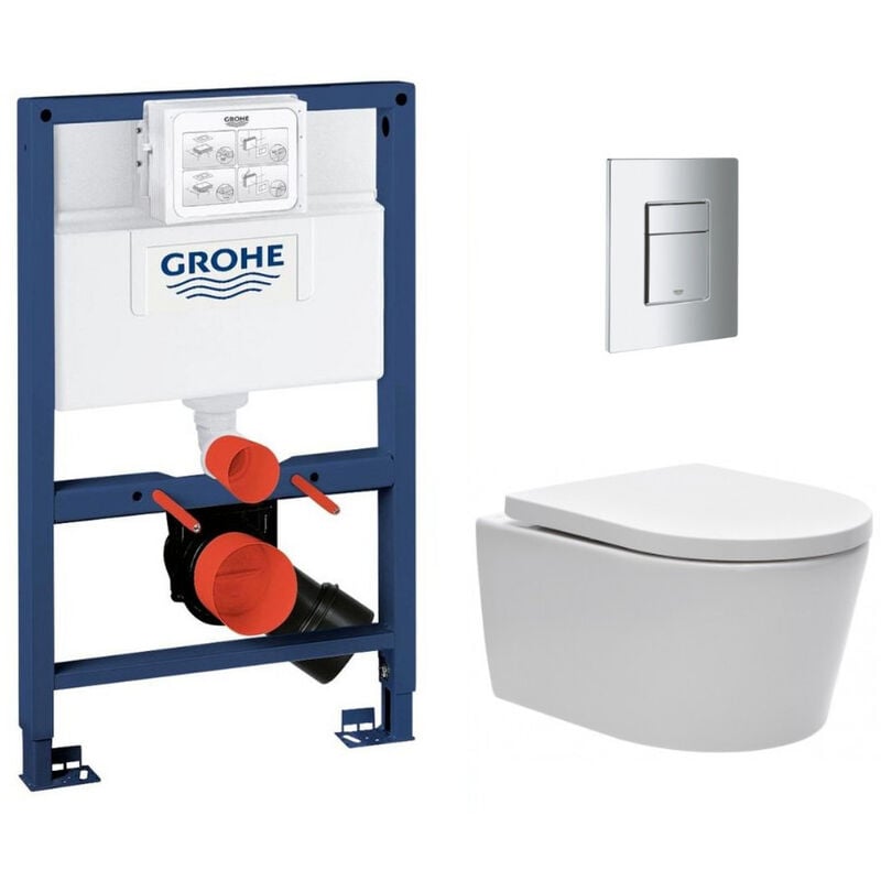 Pack wc Rapid sl + Cuvette sans bride sat, fixations invisibles + Plaque Chrome (RapidSL082-SATrimless-1) - Grohe