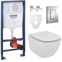 Grohe Pack WC Rapid SL GROHE + Cuvette Ideal Standard Tesi Aquablade rimless + Plaque de commande Grohe Skate Chrome (GROHEAQUA-SET)