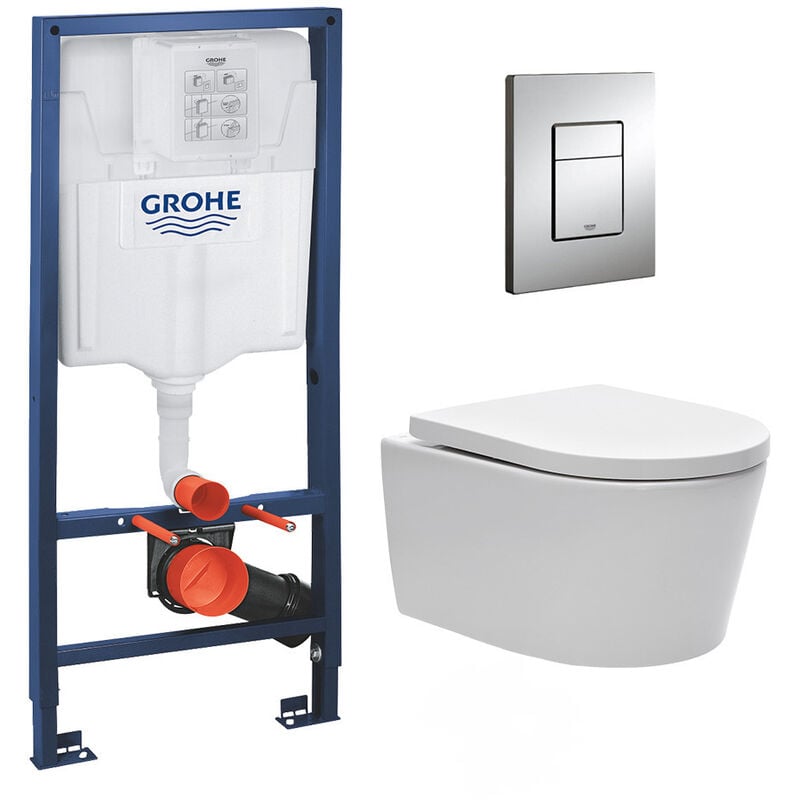 Grohe - Pack wc Rapid sl + wc sans bride sat, fixations cachées + Plaque Chrome Mat (RapidSL-SATrimless-5)