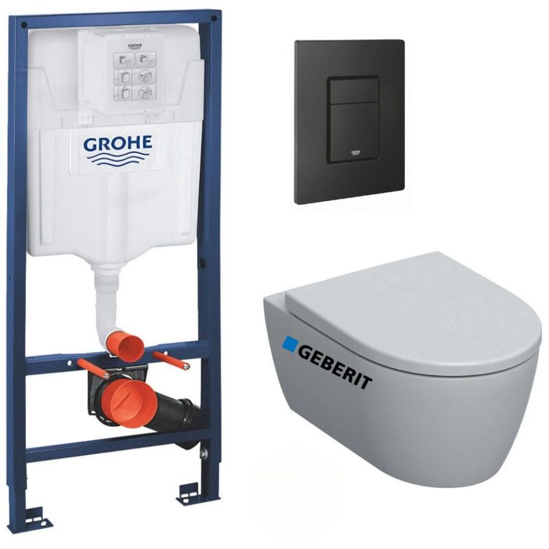 Pack wc Rapid sl + wc suspendu Geberit iCon avec fixations invisibles + Plaque de commande noir mat (RapidSL-ICon-KF0) - Grohe