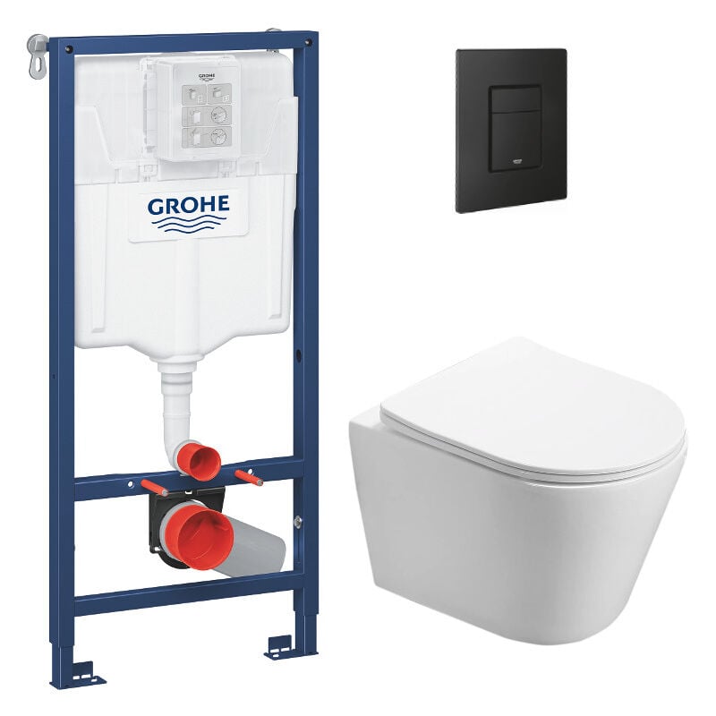 Grohe - Pack wc Rapid sl + wc Swiss Aqua Technologies Infinitio sans bride + Plaque de commande noir mat (RapidSL-Infinitio-KF0)